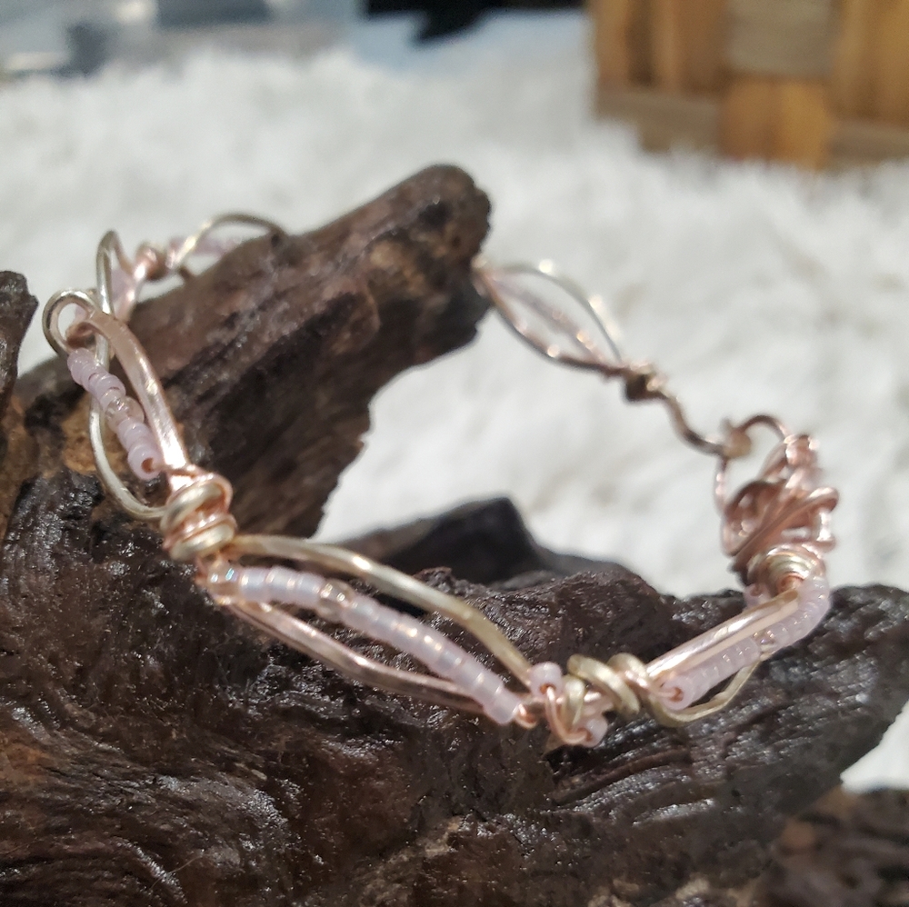 Two-Tone Wirewrapped Bracelet - Gold and Silver Wire Bangle - Stackable Bracelet